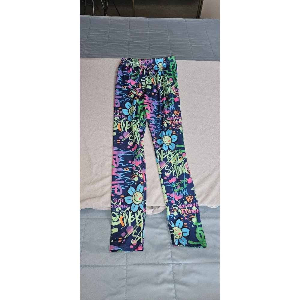 Girls Unbranded Navy Multi-color Graffiti Print Leggings‎ Size 7